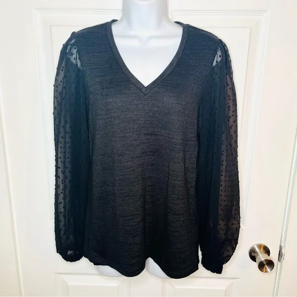 Modcloth More After Midnight Top Black Long Sleeve Sheer Polka Dot Sleeve M NWT - Image 5