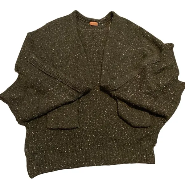POL Cardigan Sweater Women Large Green Speckled Knit Open Front Pockets Gorpcore - Image 4