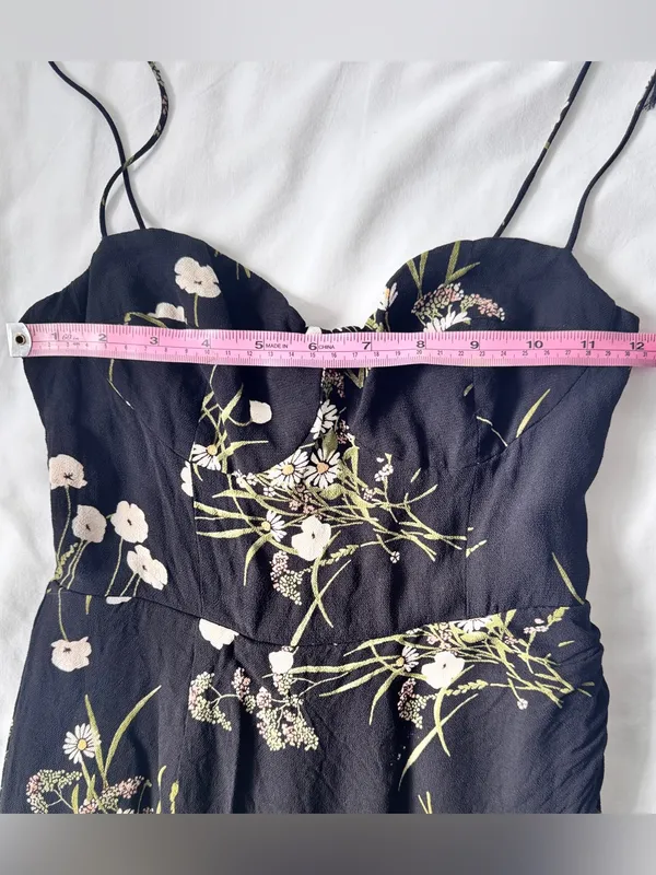 Reformation Kourtney Veuve Floral Midi Dress Black Petite 4P Tie Strap Slit - Image 10