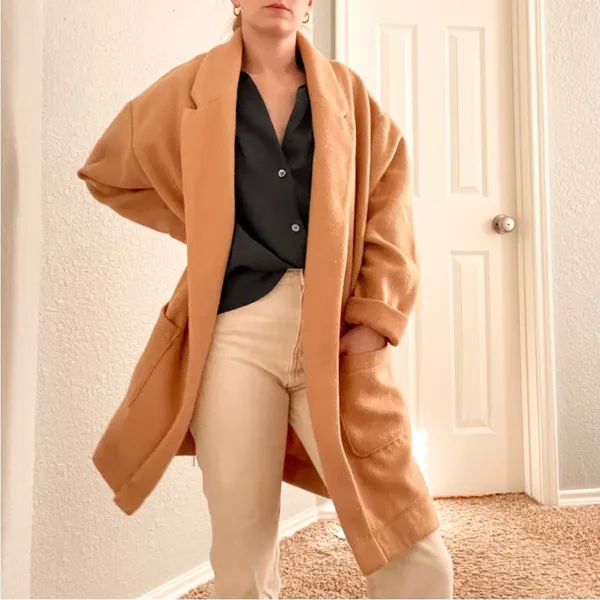 Express Cozy Tan Long Coat - Image 7