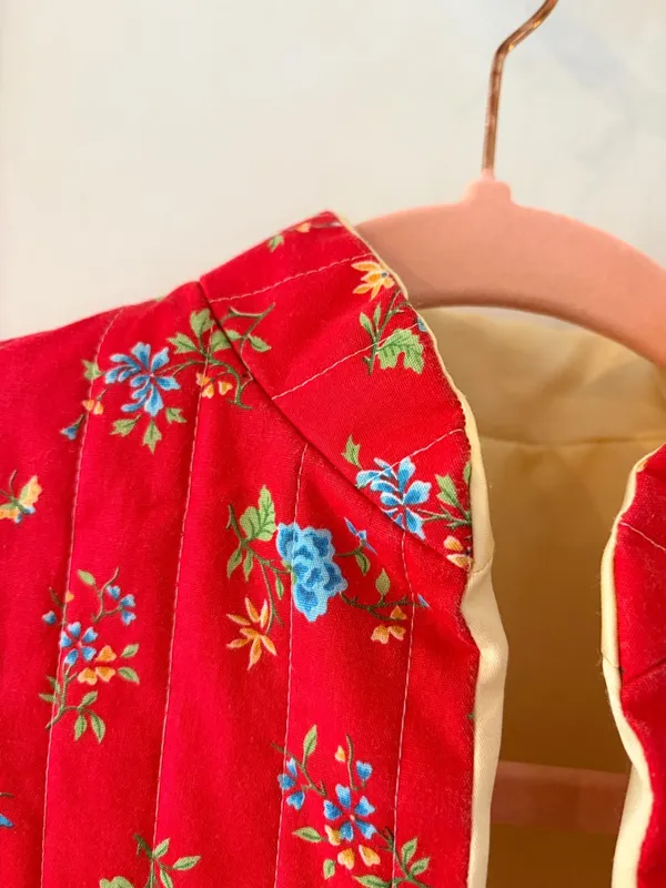 Red floral quilted‎ open jacket size M Size M - Image 4