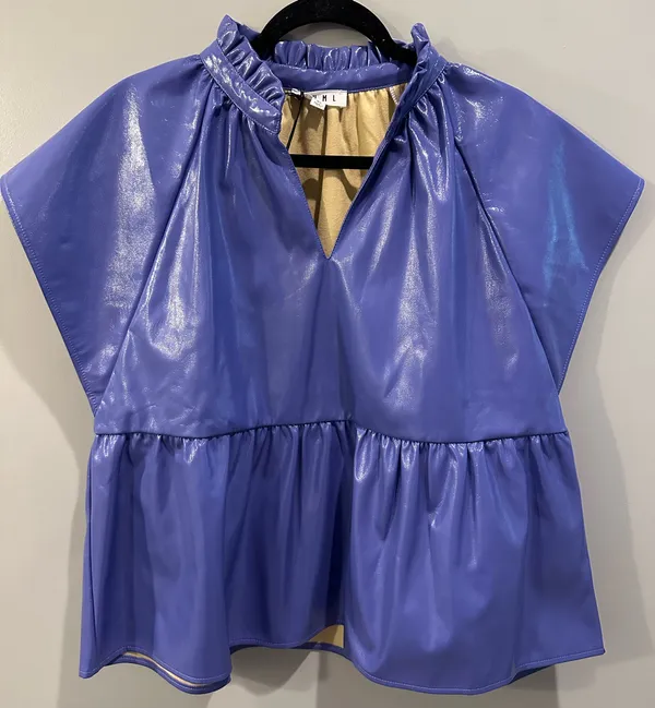 THML Purple Faux Leather V Neck Top - Image 3