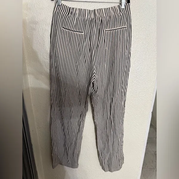 Mango elasticated waist staight wide leg stripe pants in mono stripe size large - Image 6