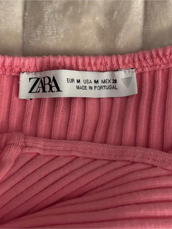 Zara Pink Ribbed One Shoulder & Scarf Knit Top Size M - Image 6