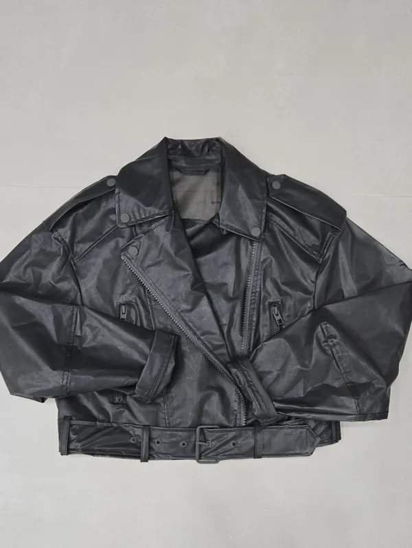 Zara Black Translucent Leather-Effect Bomber Varsity Jacket Size XS - Image 3