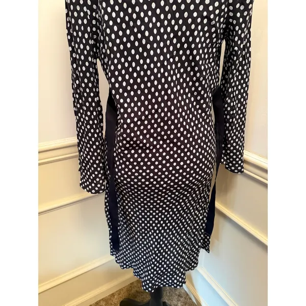 Etam Paris Vintage 90s/00s Milkmaid Polka Dot V-Neck Dress Navy Blue Whimsygoth - Image 6
