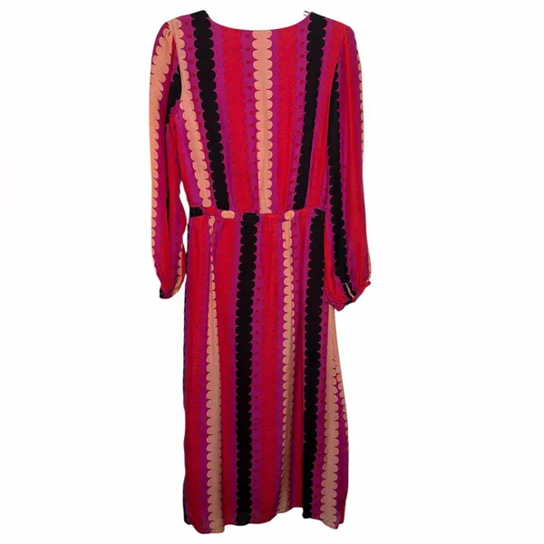 OLIPHANT Cotton Silk Scallop Stripe Polka Dot Long Midi Dress‎ Key Hole Pink S - Image 2