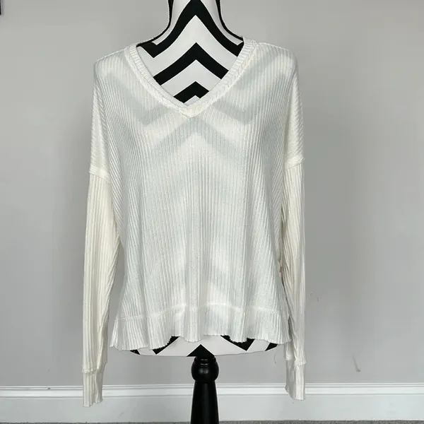 Wild Fable White Cream Long Sleeve Ribbed‎ Sweater Sz XS - Image 2