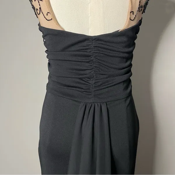 Vintage Cache Illusion Neckline Floral Beaded Mesh Waist Full Length Gown - Image 7