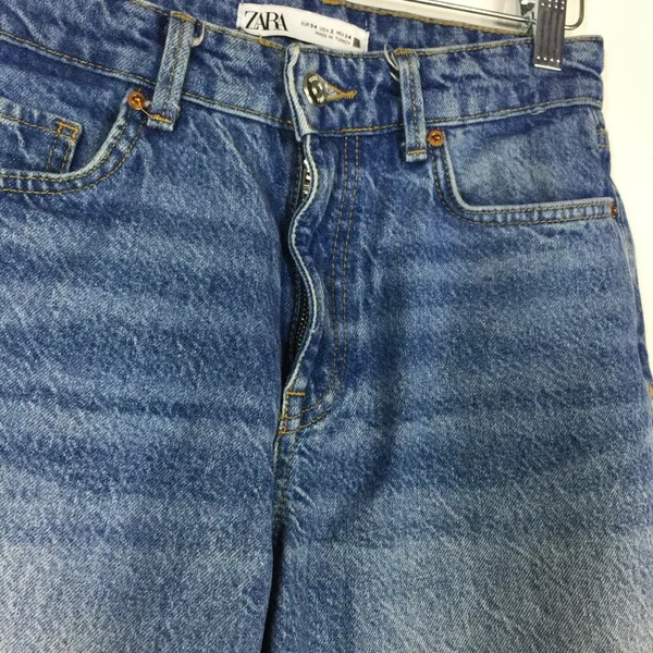 Zara Straight Leg Jeans 100% Cotton Raw Frayed Hem Size 2 - Image 8