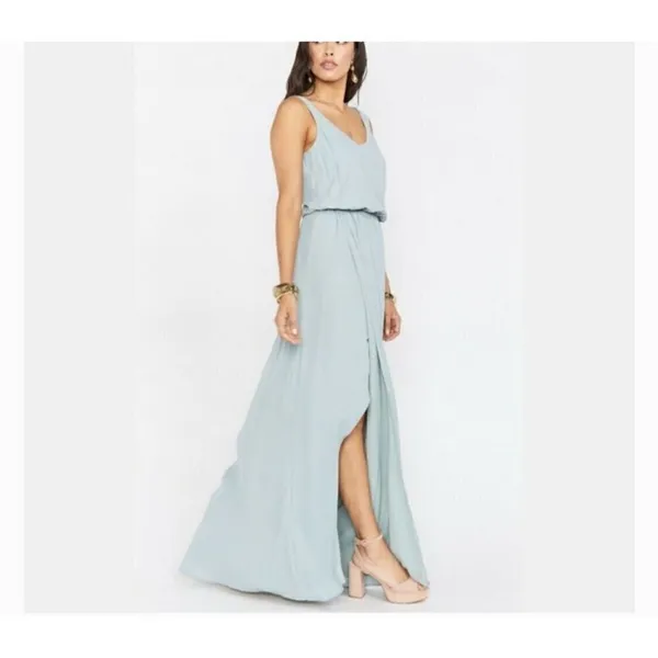 Show me your MuMu split Maxi dress SMALL sage sleeveless Bridesmaid prom - Image 3