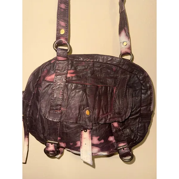 Free People Purple Tie Dye Goat Leather Crossbody Bag Buckle Indie Grunge Boho - Image 3
