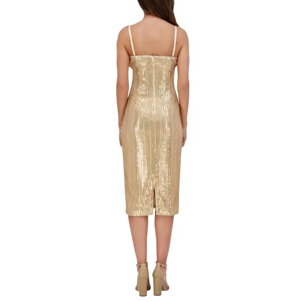 Siena Womens Sequined Spaghetti Strap Sweetheart Neck Midi Dress Gold Yellow 8 - Image 10