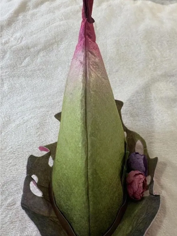 Felt Forest Fairy 🧚 Hat in Green and Pink with Floral Accents Witch costume - Image 3