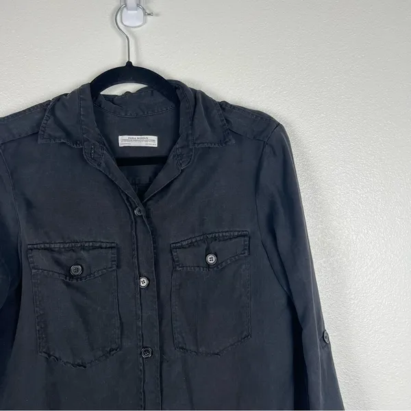 Zara‎ Premium Denim Collection Black Button Up Shirt Women Small Relaxed Fit - Image 3