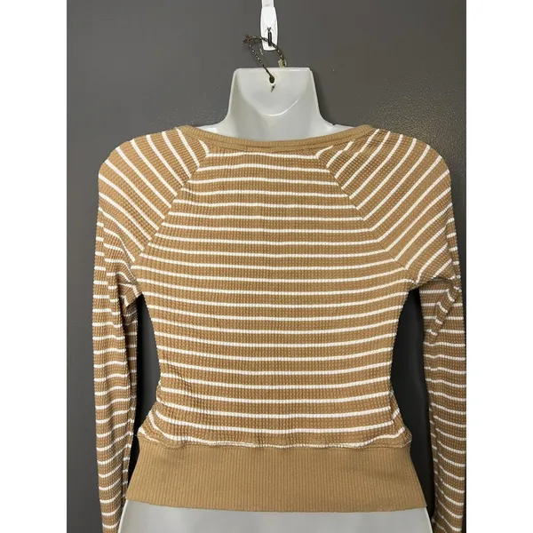 OFFLINE By Aerie Sweater Womens Small Beige Striped Waffle Knit Boat Neck Soft - Image 6