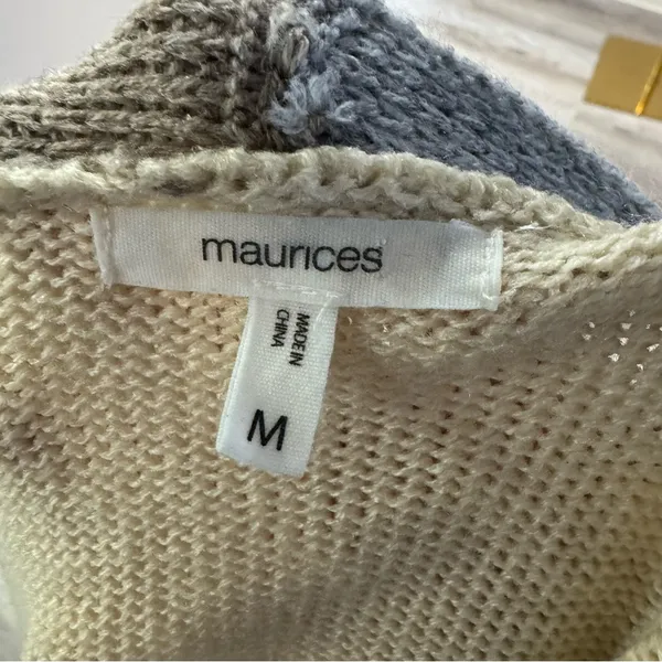 Maurice's Patchwork Cable Knit‎ Cardigan Sweater Medium Brown - Image 6