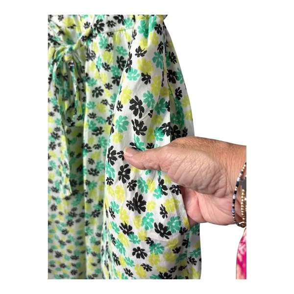 On 34th Floral‎ Flutter Sleeve Dress Womens XS Green White Mini Belted Pockets - Image 6