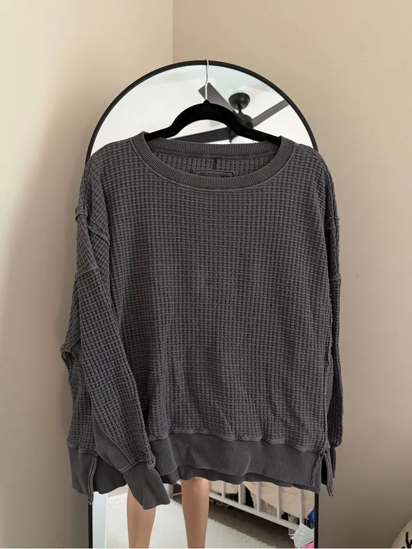 American Eagle Outfitters Charcoal Waffle-Knit Sweater - Image 2