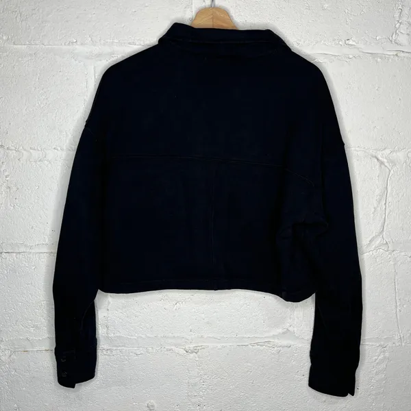 Good American Women's Black Cropped Fleece Polo Sweatshirt Top Size 2 /‎ Medium - Image 3