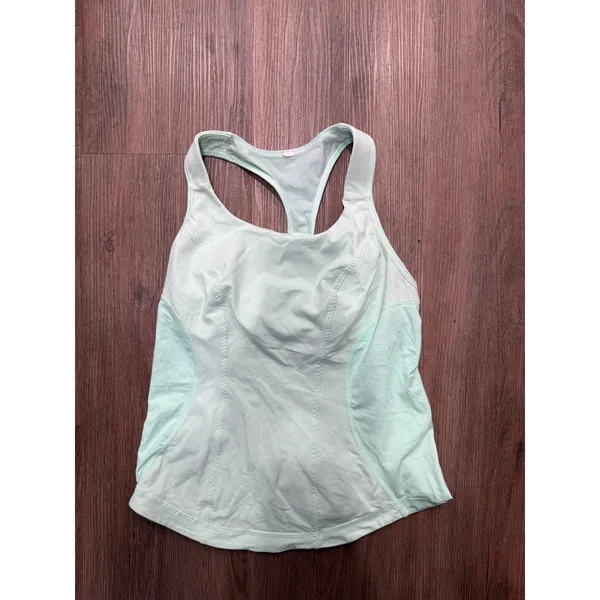 Lululemon Mint Green Racerback Tank Top Built-In Shelf Bra Mesh Back‎ Size 8 - Image 3