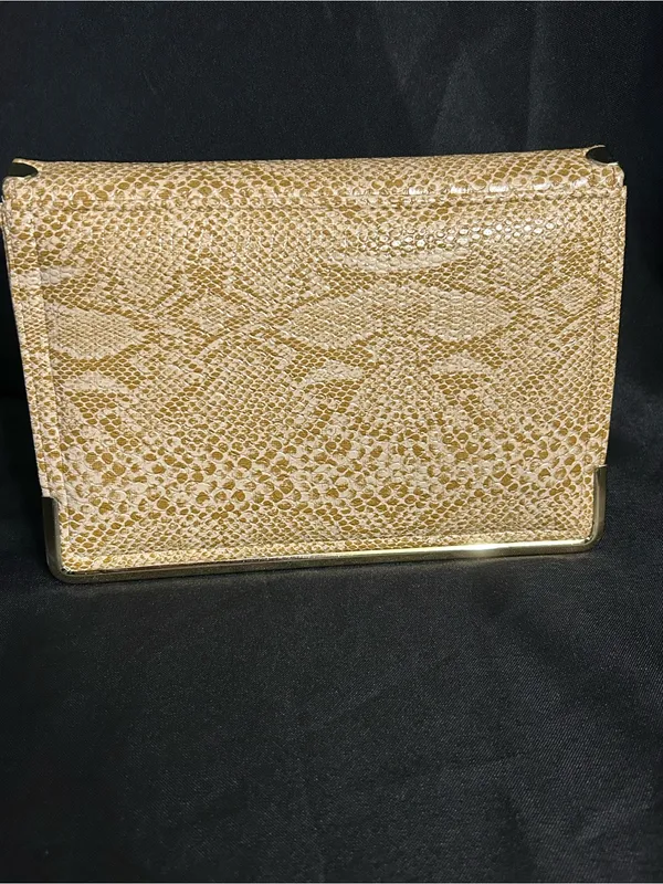 Gold Snakeskin Embossed Women’s Clutch Bag - Image 2