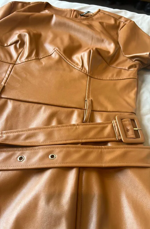 SheIn Brown Leather Dress - Image 3