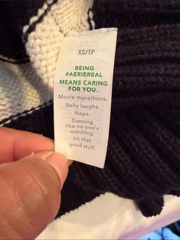 Aerie Black White Striped Crewneck Sweater chunky oversized xs pullover cotton - Image 6