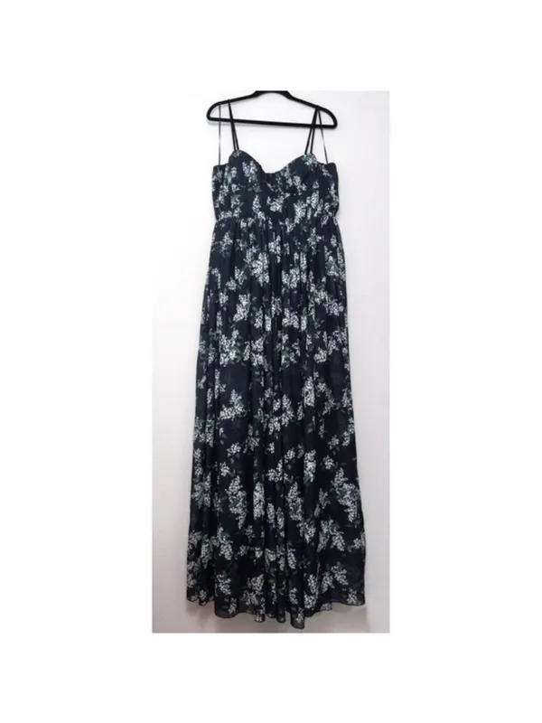 Sau Lee Georgina Gown 14 Floral Black Maxi Chiffon Pleated Aline Bodice - Image 5