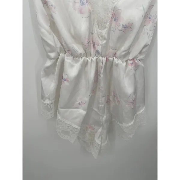 Vintage Jennifer Dale White Floral Lace Satin Sleep Romper Womens Large Lingerie - Image 5