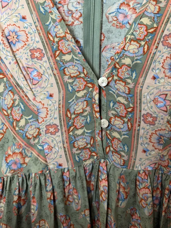 Boho Prairie Midi Dress Floral Rayon Cottagecore Peasant Small - Image 6