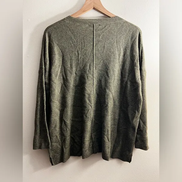 Madewell Just Right Pullover Sweater green Merino Wool Alpaca crew neck Waffle S - Image 4