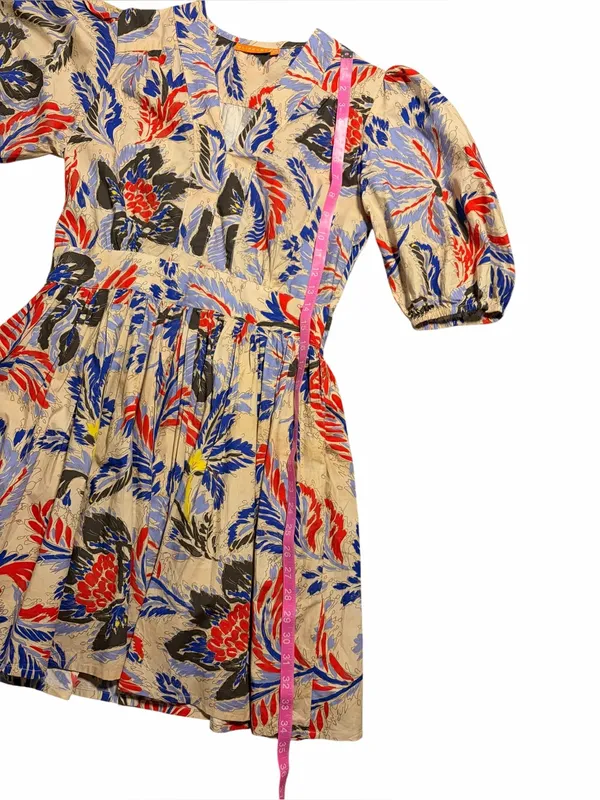Oliphant Design V-Neck Puff Sleeve Mini Dress Chennai Cobalt Size XS - Image 9