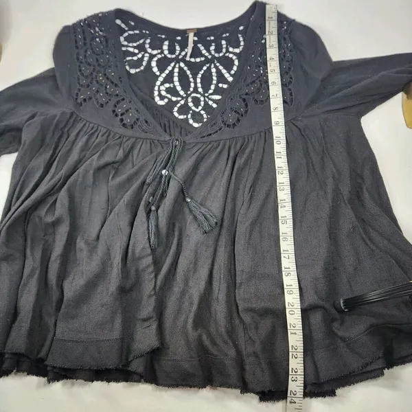 Free People 'Doin' It Right' Button Front Blouse Black Boho Flowy Lace $128 Sz S - Image 11