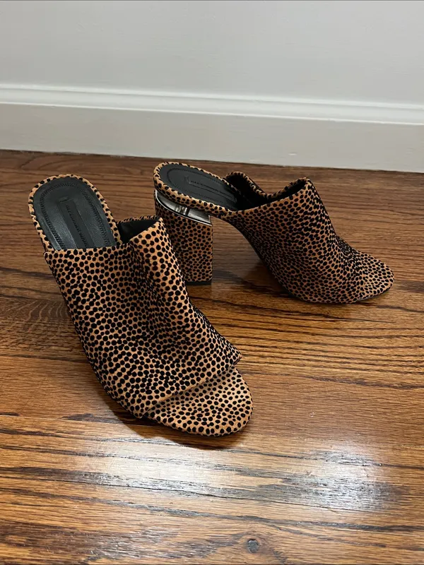 Alexander Wang Womens Tan and Black Leopard Print Block Heel Mules - Image 8