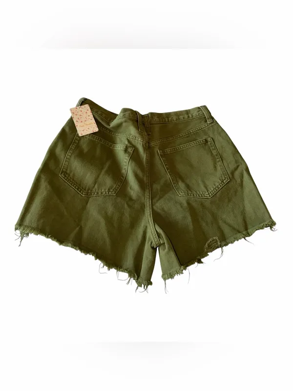 NWT Free People Makai Cutoff Denim Short Olive Garden SZ-31 Frayed Hem - Image 6