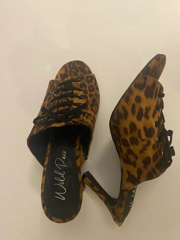 Wild Pair Leopard Print Lace-Up Mules - Brown - Image 4