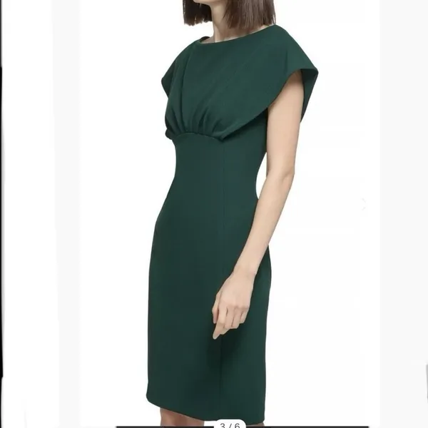 Calvin Klein Green Short Sleeve Stretch Crepe Sheath Dress Office Wedding 6 - Image 3