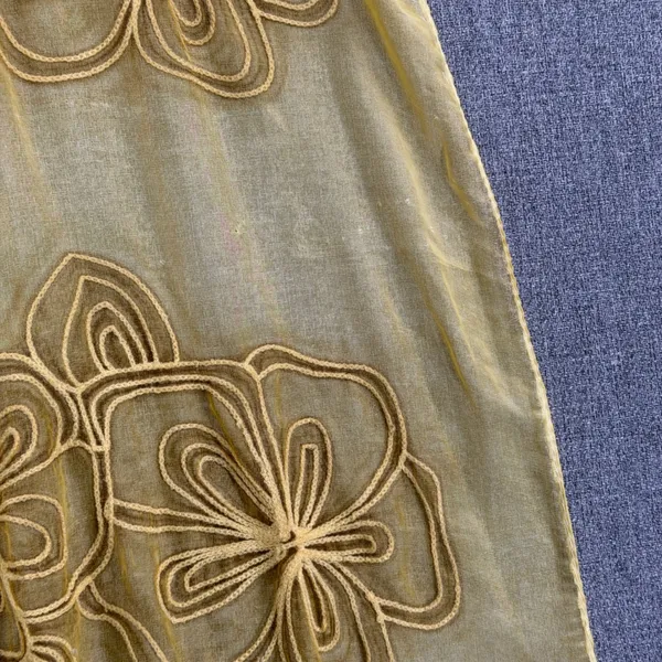 100% Silk Scarf Sheer Gold Yellow Floral Embroidered Sheer Made in Italy Boho - Image 5