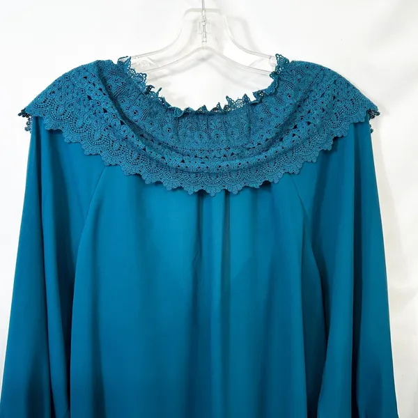 VTG Victoria's Secret Small Gown‎ Nightie Teal Blue Lace Ruffle Regency 749 - Image 6