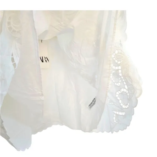 Zara NWT Cotton Eyelet Embroidered V-Neck Mini Halter Dress Lined Size M - Image 10