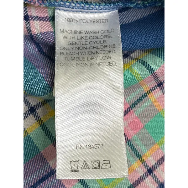 Vineyard Vines Plaid Popover Shirt Blue Pink Green Button Front Long Sleeve SZ 6 - Image 6