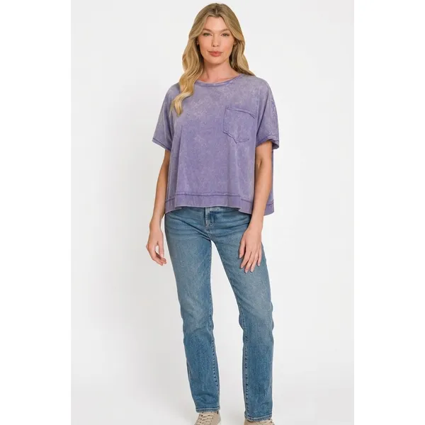 Zenana‎ Acid Washed Round Neck Short Sleeve Oversized T-Shirt - Small - Image 3