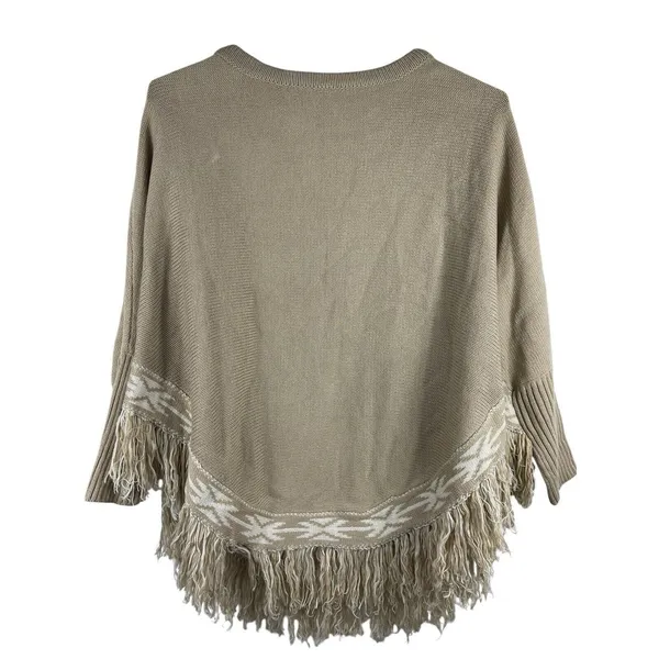 Cato Poncho Tan Knit Fringed Hem Pullover Sweater One Size NWT - Image 2