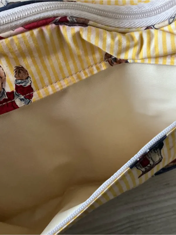 Vintage Ralph Lauren Polo Bear cosmetic travel bag yellow white pinstriped - Image 11