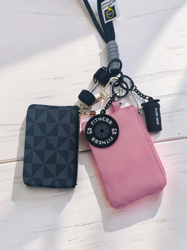 Fitness Wristlet Keychain Set w/ 2 Mini Zipper Pouches & Gym Charms - Image 2