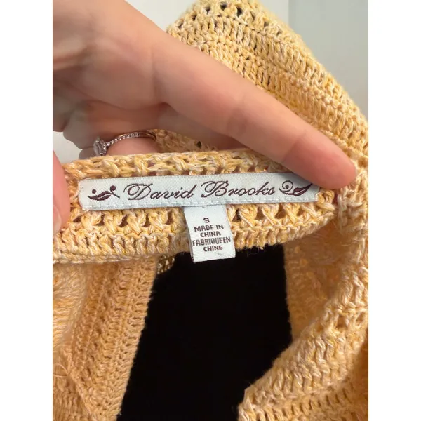 Vintage David Brooks Open Knit Crocheted Zip-Front Yellow Cardigan Sweater Boho - Image 7