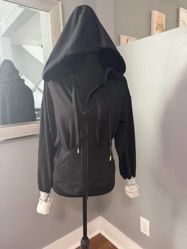 Free People Movement Black Double Corset Knit Cuffs Full Zip Hooded Jacket Medium. - Image 2