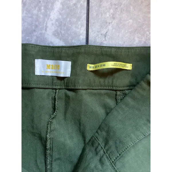 Maeve Anthropologie Olive Green High Rise Flare Wide Leg Seam Pants Size 14 - Image 3