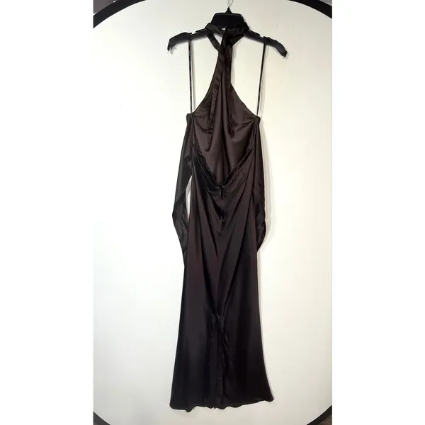Retrofête Ester Brown Satin Tie Back Sheath Formal Dress, Prom Wedding Large - Image 9